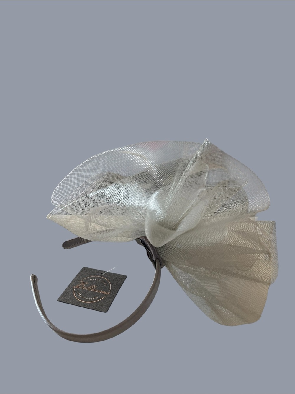 Bellissima Pale Grey Gathered Net Fascinator Headband Wedding Kentucky Derby - Picture 4 of 10